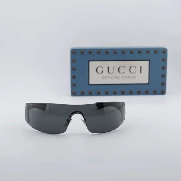 Gucci GG1958S 002 Shield Sunglasses - Shiny Dark Ruthenium/Grey display picture 1